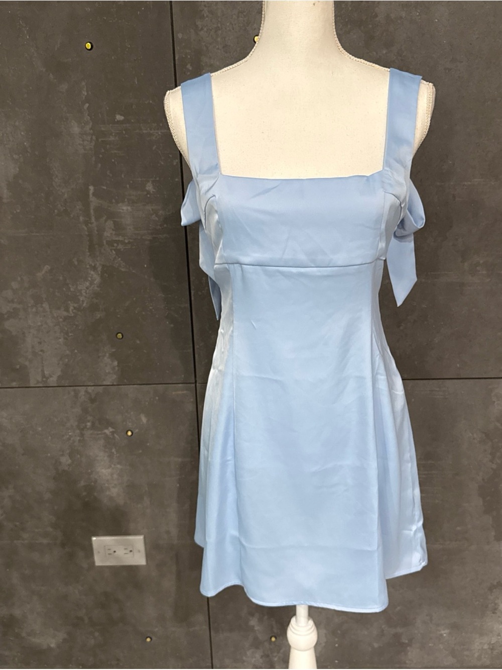 Urban Outfitters Light Blue Square-Neck Mini Dress with Tie Straps